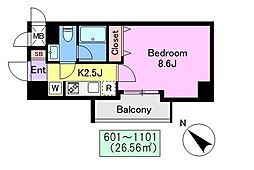 CREDO新横浜 1Kの間取図画像