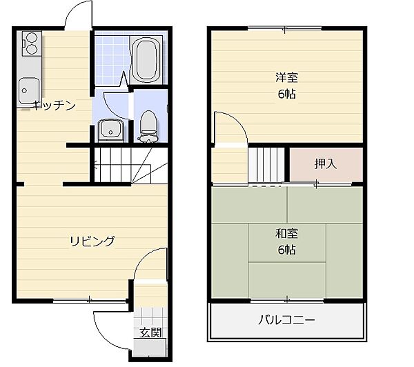 ハイツ・シェルマウンド１ Ｂ-106｜千葉県野田市山崎貝塚町(賃貸テラスハウス2LDK・2階・47.00㎡)の写真 その2