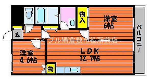 ファミーユスィス ｜岡山県倉敷市八王寺町(賃貸アパート2LDK・2階・49.50㎡)の写真 その2