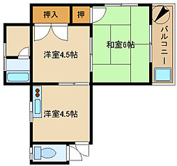 中村マンション 4階2Kの間取り