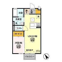 フォレストピア吉沢 1LDKの間取図画像