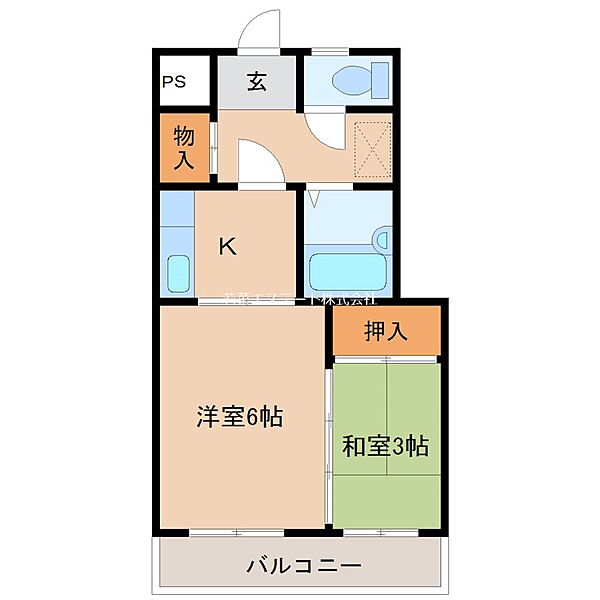 フラワーガーデン 102｜福岡県久留米市西町(賃貸マンション2K・1階・27.00㎡)の写真 その2