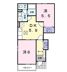 JR宇部線 岩鼻駅 徒歩19分の賃貸アパート 1階2DKの間取り