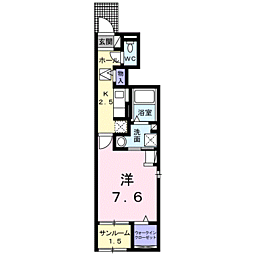 JR宇部線 東新川駅 徒歩14分の賃貸アパート 1階1Kの間取り