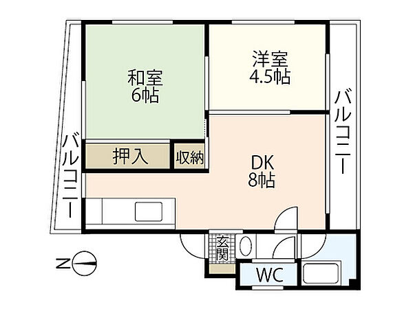 広島県広島市中区東白島町(賃貸マンション2DK・3階・42.74㎡)の写真 その2