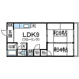 グリーンハイツ秋葉台 1階2LDKの間取り