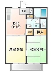 JR福塩線 横尾駅 徒歩10分の賃貸アパート 2階2DKの間取り