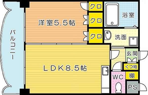 ロイヤルセンタービル 704｜福岡県北九州市小倉北区竪町１丁目(賃貸マンション1LDK・7階・33.12㎡)の写真 その2