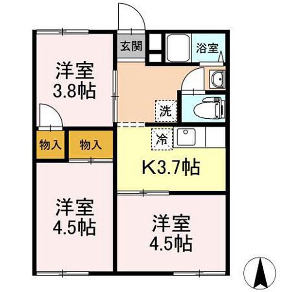 岡山県岡山市南区南輝1丁目(賃貸アパート3K・1階・38.13㎡)の写真 その2