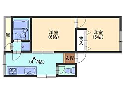 東洋ハイツ 2DKの間取図画像