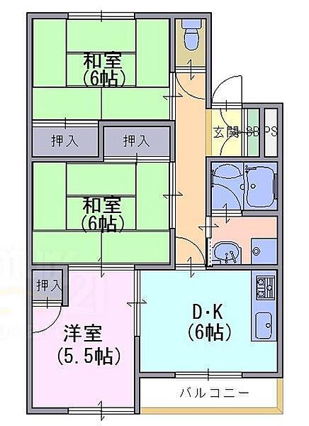 ハイツ竹風 202｜京都府長岡京市馬場２丁目(賃貸マンション3DK・2階・55.10㎡)の写真 その2