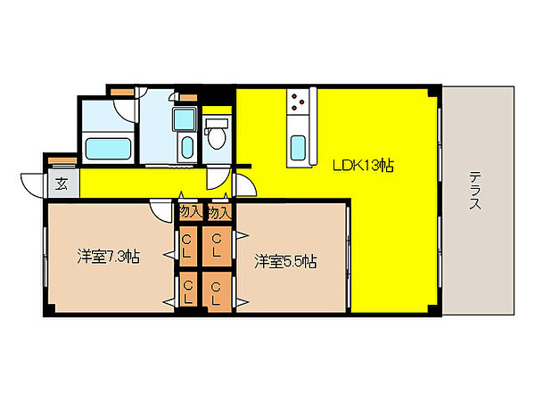 ラフィーネ御影 ｜兵庫県神戸市東灘区御影中町８丁目(賃貸マンション2LDK・1階・68.82㎡)の写真 その2