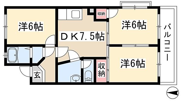 サンビューマンション中京 ｜愛知県名古屋市名東区貴船3丁目(賃貸マンション3DK・1階・56.88㎡)の写真 その2