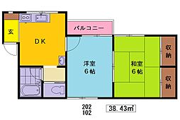 クリーンハイツ 2DKの間取図画像