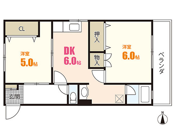 広島県広島市安佐南区八木8丁目(賃貸マンション2DK・2階・42.00㎡)の写真 その2