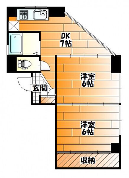 広島県広島市中区西白島町(賃貸マンション2DK・3階・38.00㎡)の写真 その2