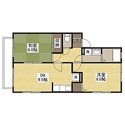 JR山陽本線 福山駅 徒歩37分の賃貸アパート 2階2DKの間取り