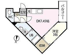 ＭＯＶＥ庚午北壱番館 3階1DKの間取り
