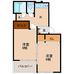 第十一ショーケービル 4階2Kの間取り