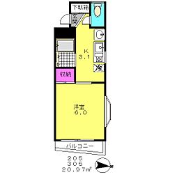 マザール平和台 1Kの間取図画像