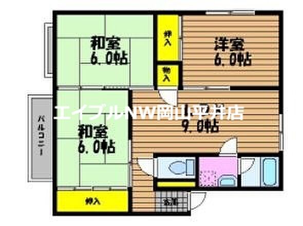 岡山県岡山市南区泉田3丁目(賃貸アパート3LDK・2階・59.70㎡)の写真 その2