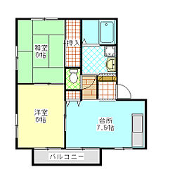 ファミリーロードB 2DKの間取図画像