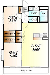 バルパレーニューハシモト 2LDKの間取図画像