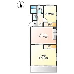 晴真マンション 3階2LDKの間取り