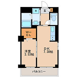 ラシーネ錦町 1DKの間取図画像