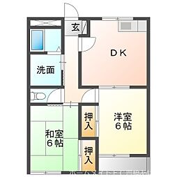 グリーンハイムなかじま 1階2DKの間取り