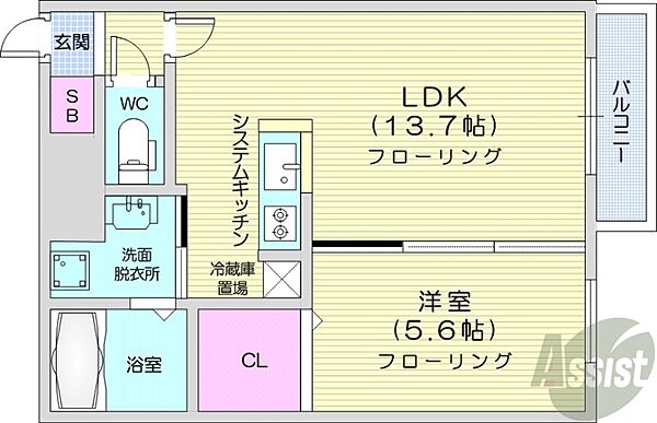 北海道札幌市豊平区平岸三条12丁目(賃貸マンション1LDK・2階・34.56㎡)の写真 その2
