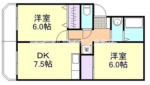 岡山県倉敷市中島(賃貸アパート2DK・1階・45.48㎡)の写真 その2