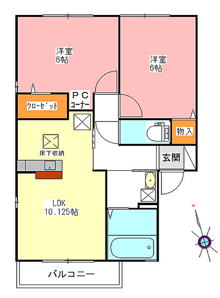 ルミエール鳴門Ａ 101｜徳島県鳴門市撫養町小桑島字西(賃貸アパート2LDK・1階・53.76㎡)の写真 その2