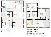 本プランの場合　　　　　　延床面積110.96平米（33.57坪）建物価格2148万円