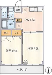 ソレイユつくし野 2DKの間取図画像
