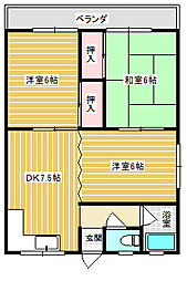 鴻田スカイハイツ 4階3DKの間取り
