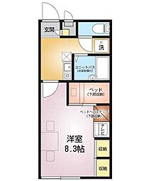 レオパレスミナレット寺町 1Kの間取図画像