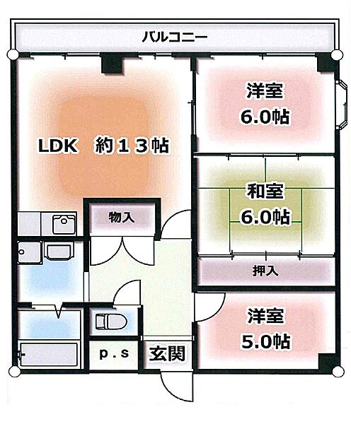 大阪府東大阪市南鴻池町1丁目(賃貸マンション3LDK・5階・50.00㎡)の写真 その2