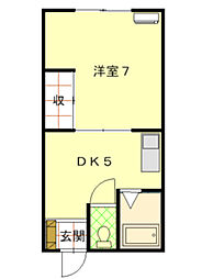 鹿原ハイツ 2階1DKの間取り