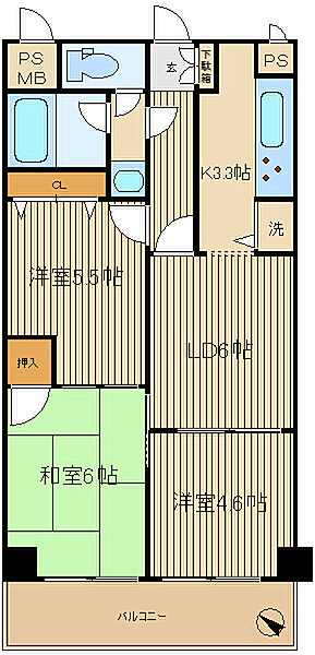 グローリア初穂千駄木 302｜東京都文京区千駄木３丁目(賃貸マンション3LDK・3階・55.00㎡)の写真 その2