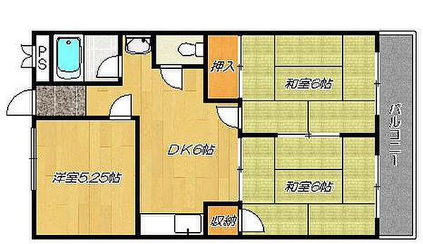 大阪府東大阪市新庄1丁目(賃貸マンション3DK・5階・52.00㎡)の写真 その2