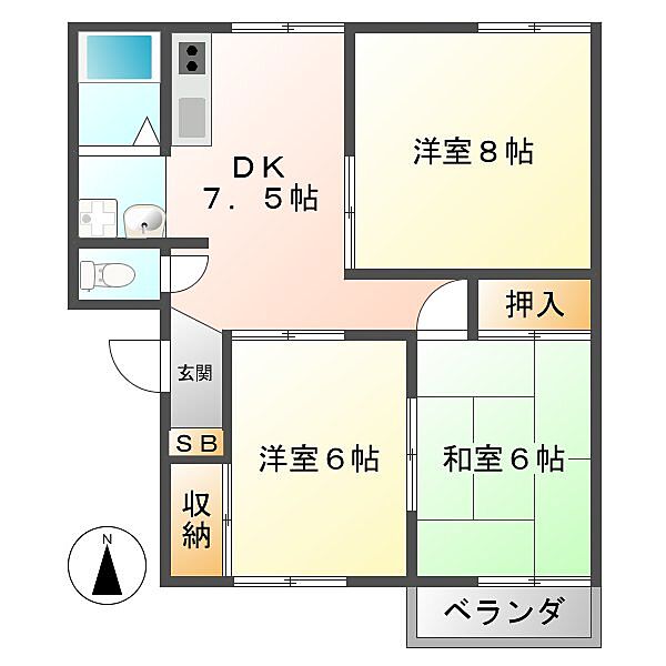 ファミールユット B202｜三重県津市白塚町(賃貸アパート3DK・2階・58.57㎡)の写真 その2