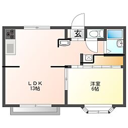 メゾングリンピアB棟 1LDKの間取図画像