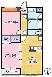 ボナールマンション2 2LDKの間取図画像