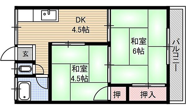 第1吉田文化 8号室｜大阪府茨木市沢良宜西２丁目(賃貸アパート2K・2階・32.00㎡)の写真 その2