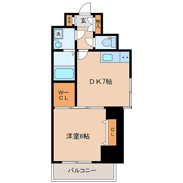 画像2:１ＤＫ、３６．５３平米。洋室６帖のお部屋には収納スペースが２箇所あります。（画像は別階同タイプのお部屋になります）