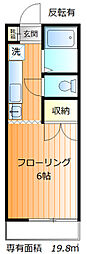 すずかけハイツ 1階1Kの間取り