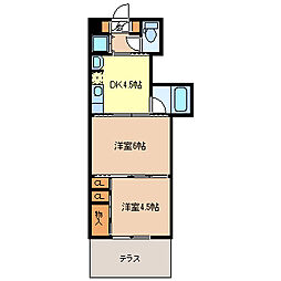 クレスト連坊 2DKの間取図画像