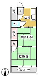 白菊荘 1階2Kの間取り