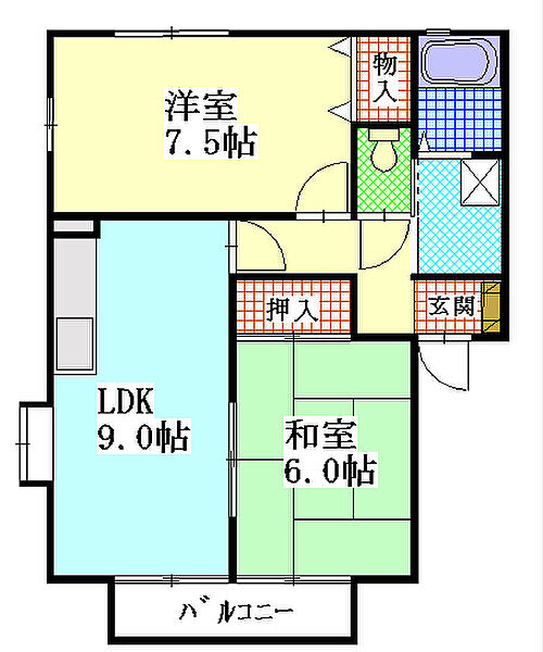 ゼファーA 201｜静岡県袋井市愛野(賃貸アパート2DK・2階・52.28㎡)の写真 その2